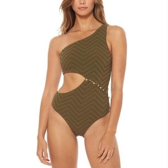 Red Carter Asymmetric Maillot One Shoulder Cut Out One Piece Swimsuit - Picture 1 of 10